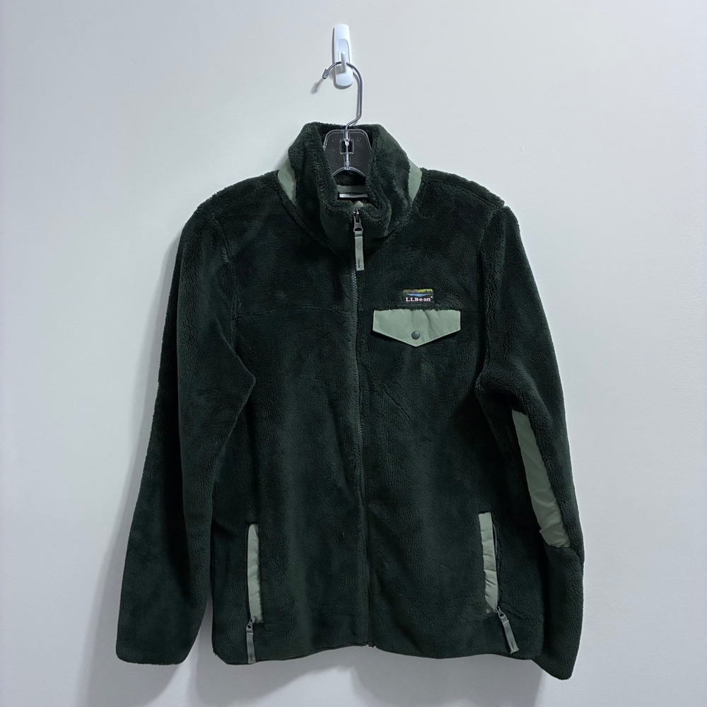 LL Bean Hi-Pile Fleece Jacket Mens Medium Green Full Zip Mountain Classic Coat